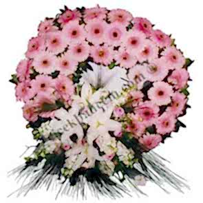 Pembe Gerbera Çiçekleri İle Hazırlanmış Mozele Çelenkleri
