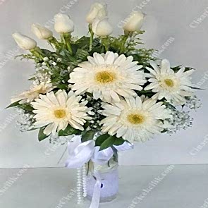 'Beyaz Duygular' Beyaz Gerbera 7 Gül Çiçek Aranjmanı