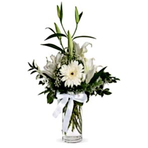 Cam Fanusa Beyaz Lilyum, Gerbera Çiçek, Online çiçekçi