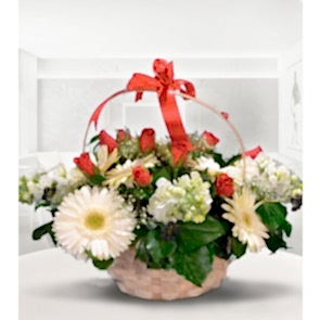 Beyaz Gerbera ve 7 Adet Kırmızı Gül Şebboy, Aranjmanı 