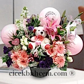 Pembe Balonlu Hoşgeldin Bebek Aranjmanı