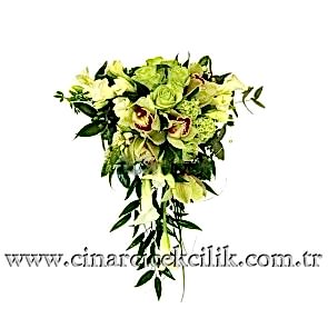 Naturel Gül ve Orkidelerle Hazırlanmış Gelin Çiçekleri